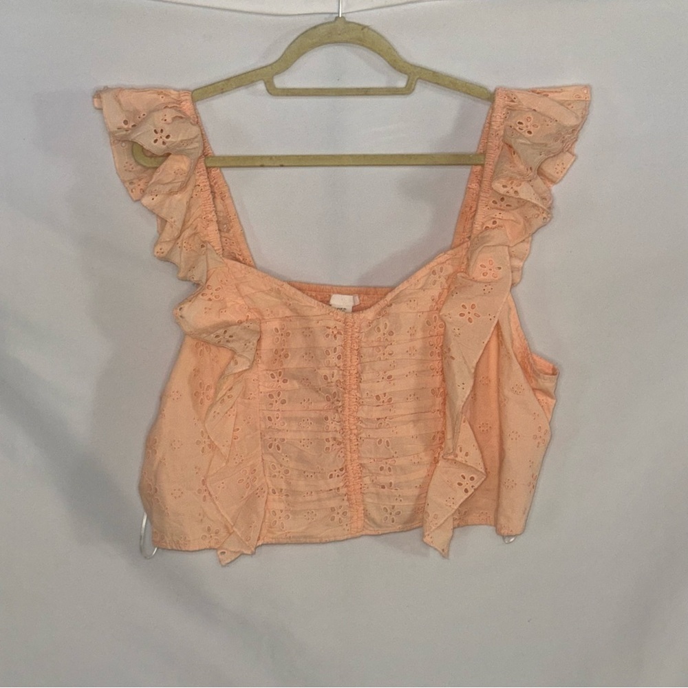 H&M Powder Pink Eyelet Embroidery Short Blouse Women’s XL EUC - Picture 2 of 4